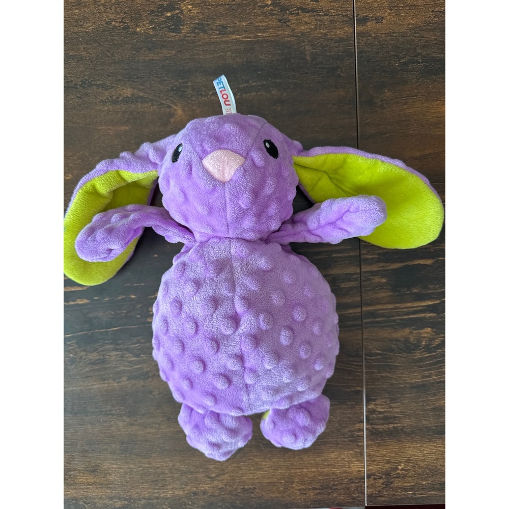 Petlou Purple Bunny Dog Toy Bubble Plush Squeaky Rabbit Lime Green Ears